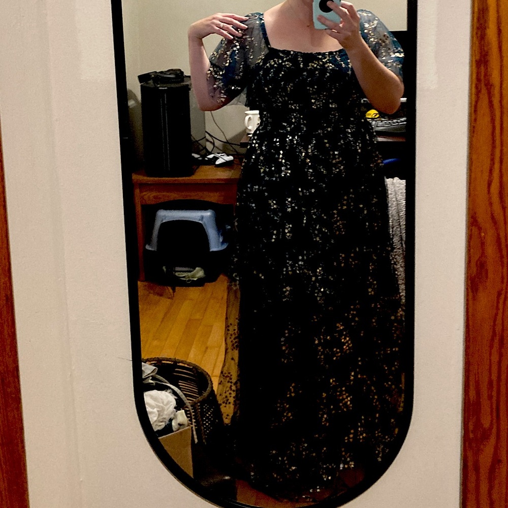 Cassandra tulle maxi dress green and gold